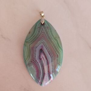 Purple & Green Swirly Natural Banded Agate Pendant